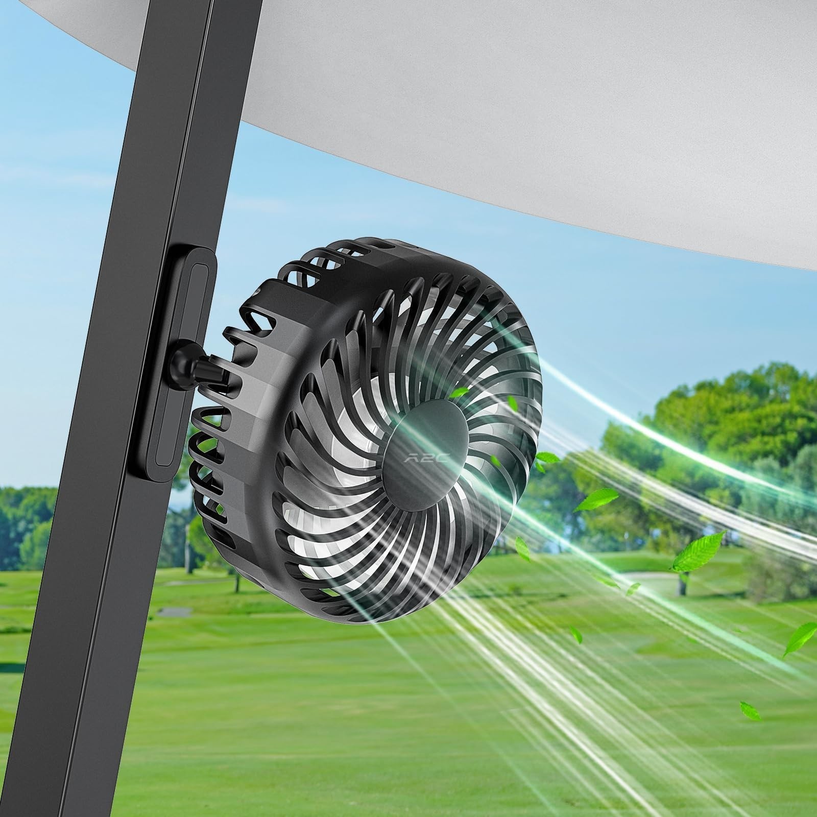 Rechargeable Magnetic Base Golf Cart Fan – Portable, 3 Speeds, 4000 RPM Airflow,
