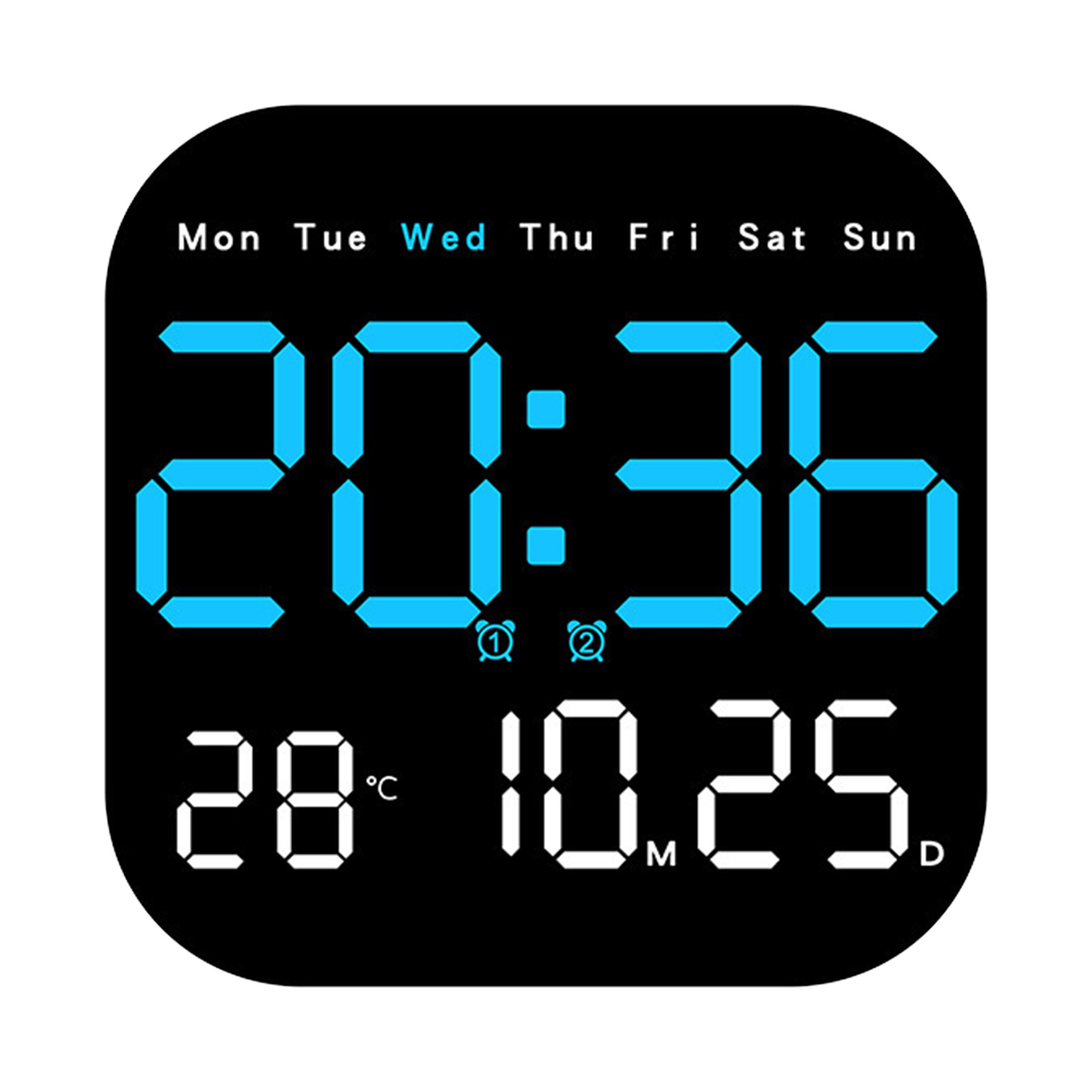 LED Large Digital Wall Clock Temperature Date Week + US Charger / Remote Control