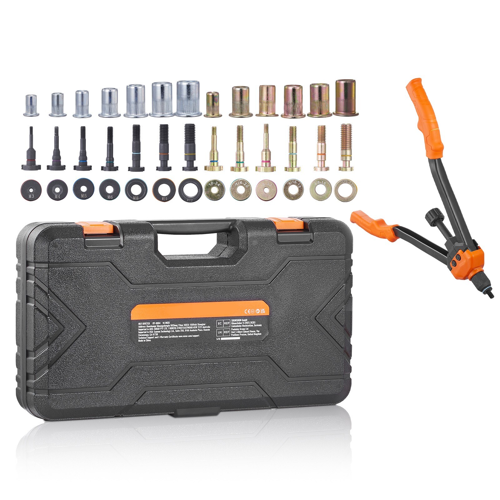 Rivet Nut Tool 16in Rivnut Tool Kit 13 PCS Mandrels and 186 PCS Rivet Nuts