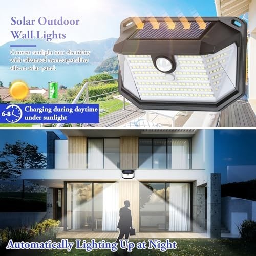 Solar Motion Sensor Wall Lights 12 Pack 178 LEDs 270 Degree Wide Angle