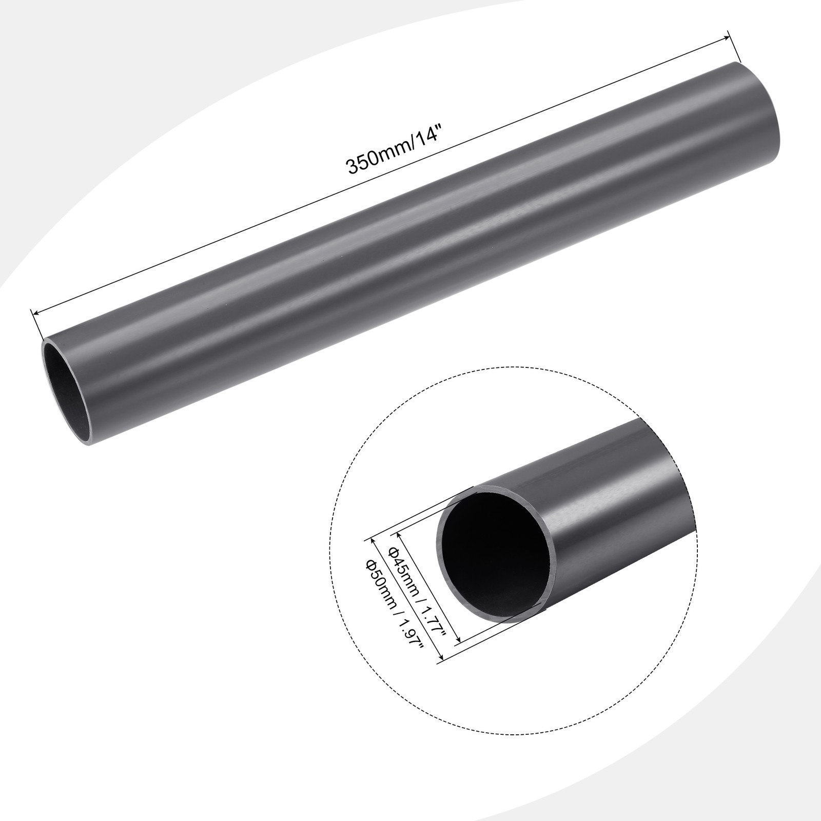 PVC Rigid Round Pipe 45mm ID 50mm OD 0.35m Dark Grey High Impact
