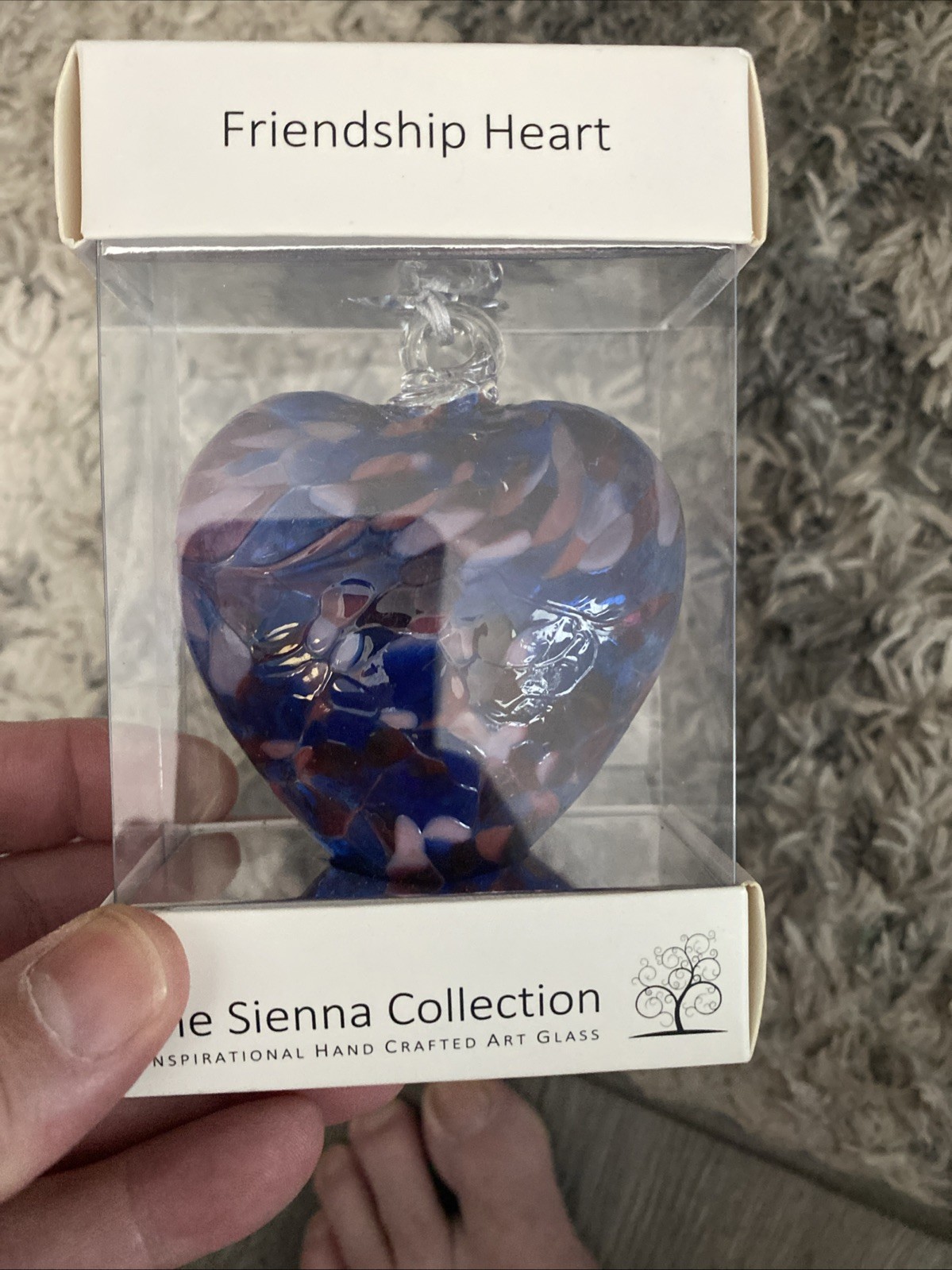8cm Hanging Friendship Heart – Handcrafted Blue and Pink Mouth-Blown Glass