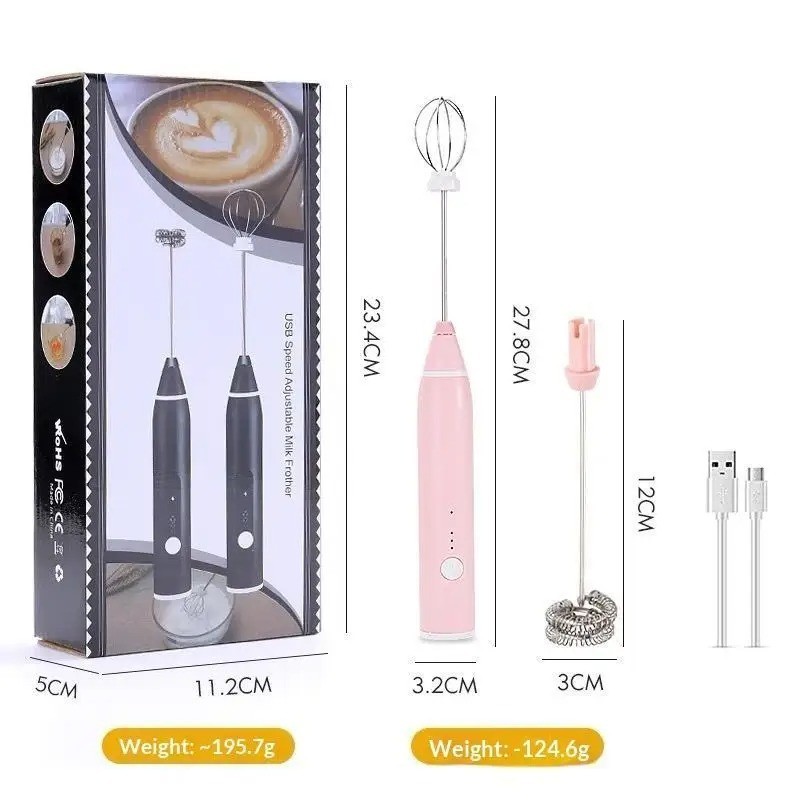Electric Milk Frother USB Rechargeable Double Whisk Handheld Coffee Foam Mixer