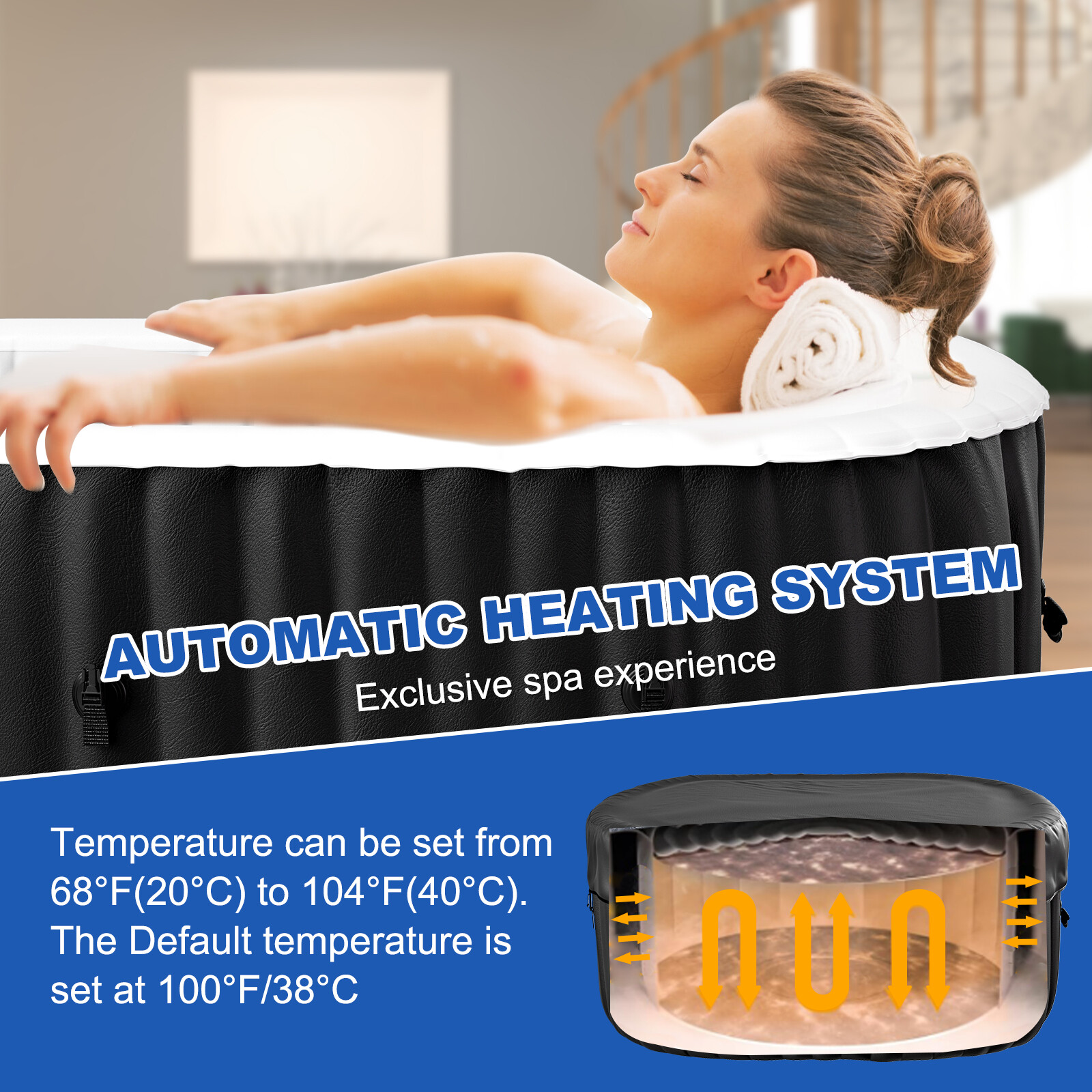 H&ZT 2 Person Inflatable Hot Tub w/Table Leak-Proof PVC Outdoor Spa 100 Air Jets