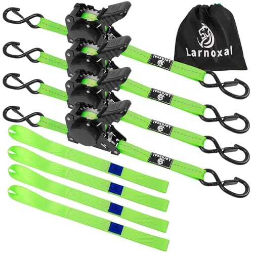 Retractable Ratchet Straps 4 Pack – 1,500 Lbs Break Strength 1 in x 10 Ft Green