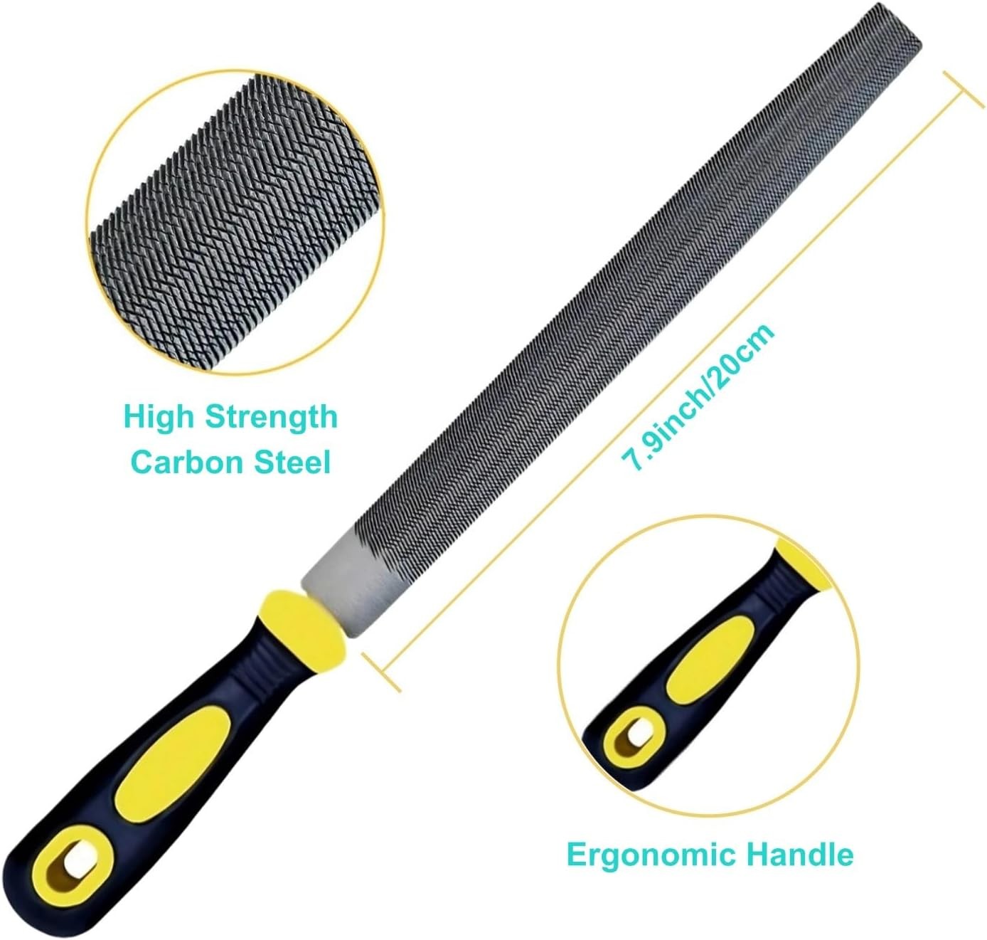 3 pcs Metal File Set, 8-inch,Professional High Carbon Steel 8 inch, Yellow