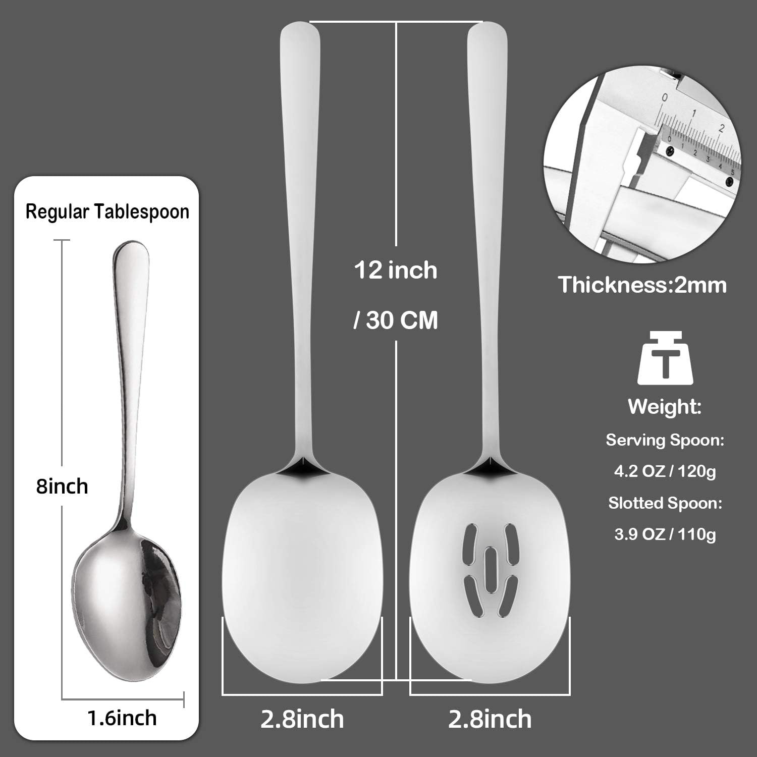 Extra Large Serving Spoons Set, 12 Inch Slotted Spoon and Serving Spoon, Premium