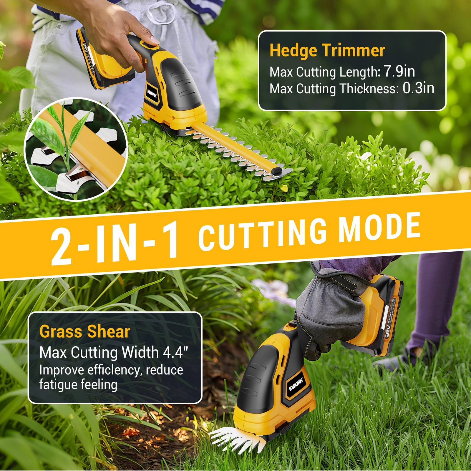 21V Cordless Leaf Blower & Hedge Trimmer Combo w/ 2 x 3.0Ah Batteries, Fast Chrg