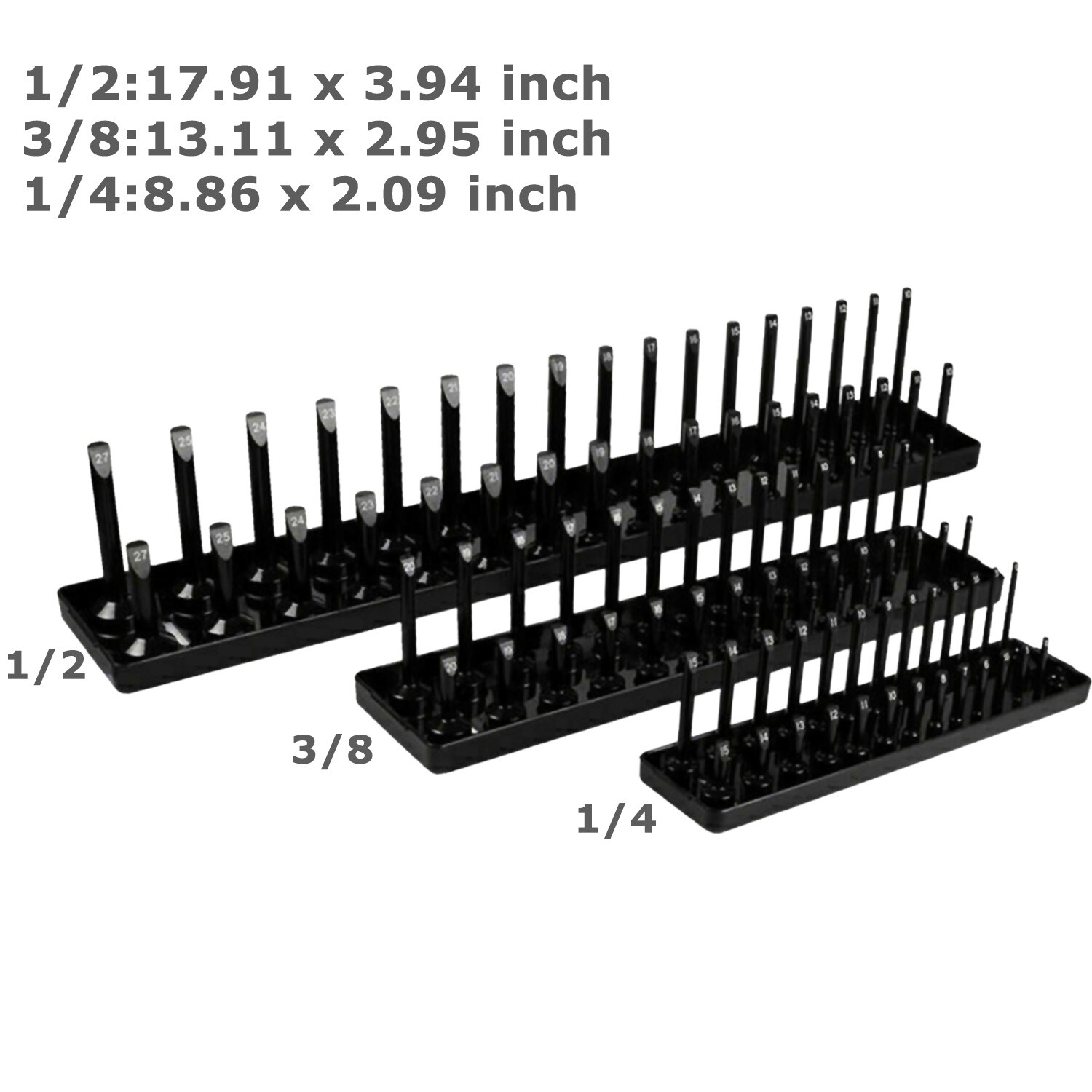 6PCS Socket Organizer Tray Set Hold 90 Metric&76 SAE Socket 1/4″ 3/8″ 1/2″ Drive