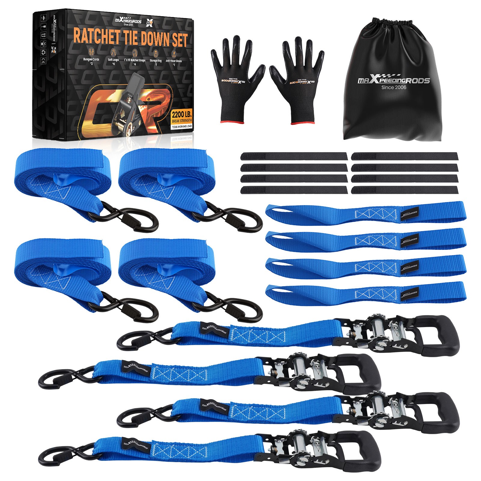4x Retractable Ratchet Tie Down Straps 1.6” x 8′ 5208 lbs Heaty Duty Blue