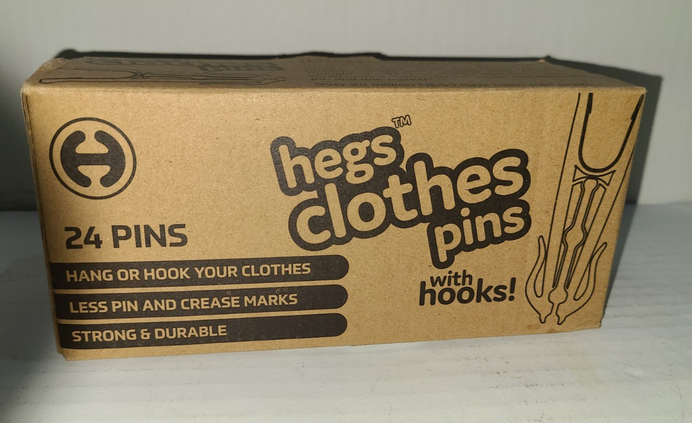 Hegs Clothes Pins With Hooks Assorted Colors 24 Count Plastic and Metal