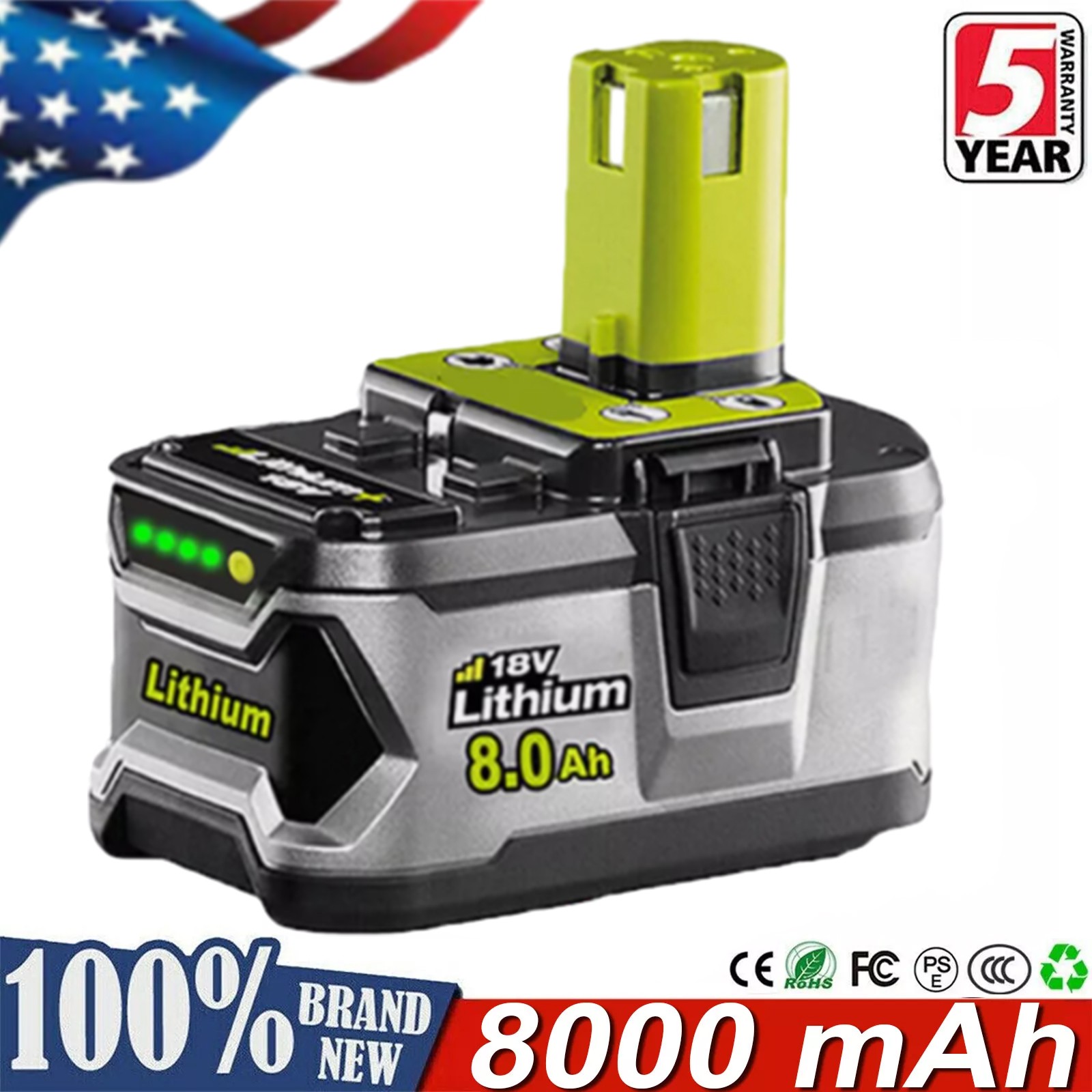 PACK 8.0Ah For RYOBI P108 18Volt For One Plus High Capacity Lithium new Battery
