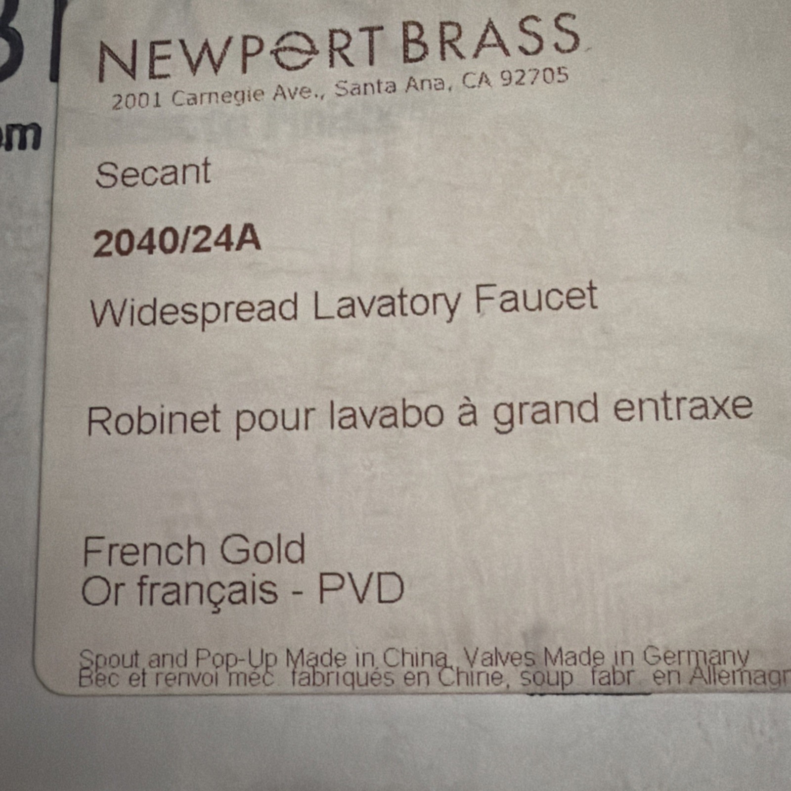 Newport Brass 2040/24A Secant Widespread Lavatory Faucet French Gold NEW