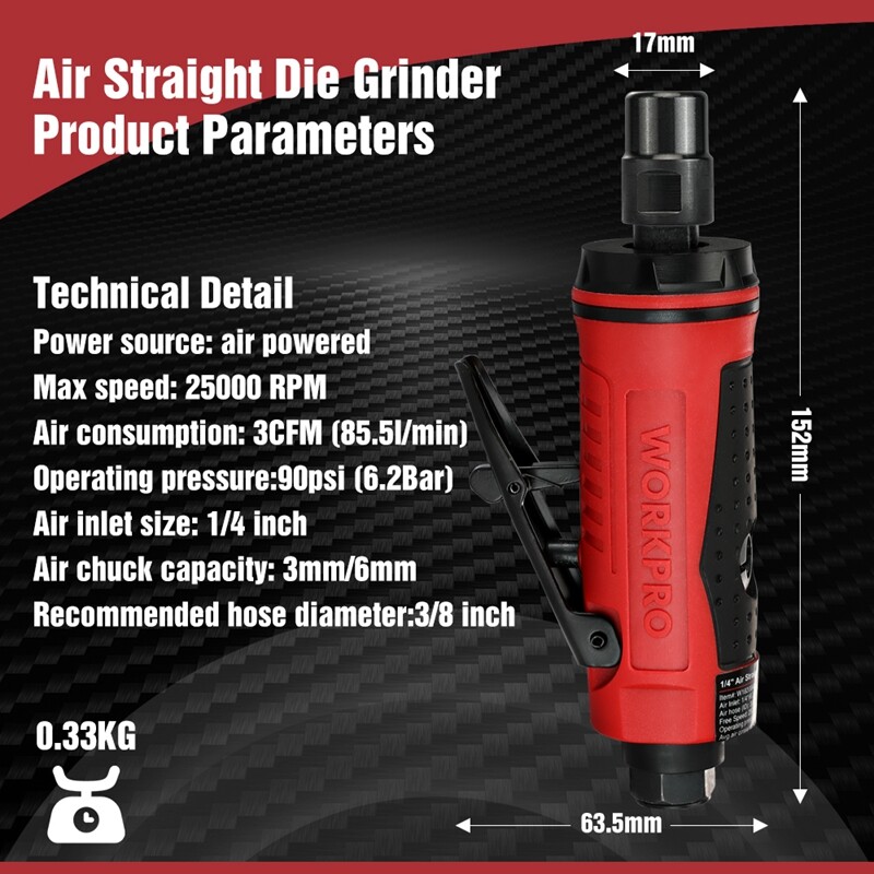 WORKPRO 1/4″ Air Die Grinder Pneumatic Straight Die Grinder Air-Powered 25000RPM