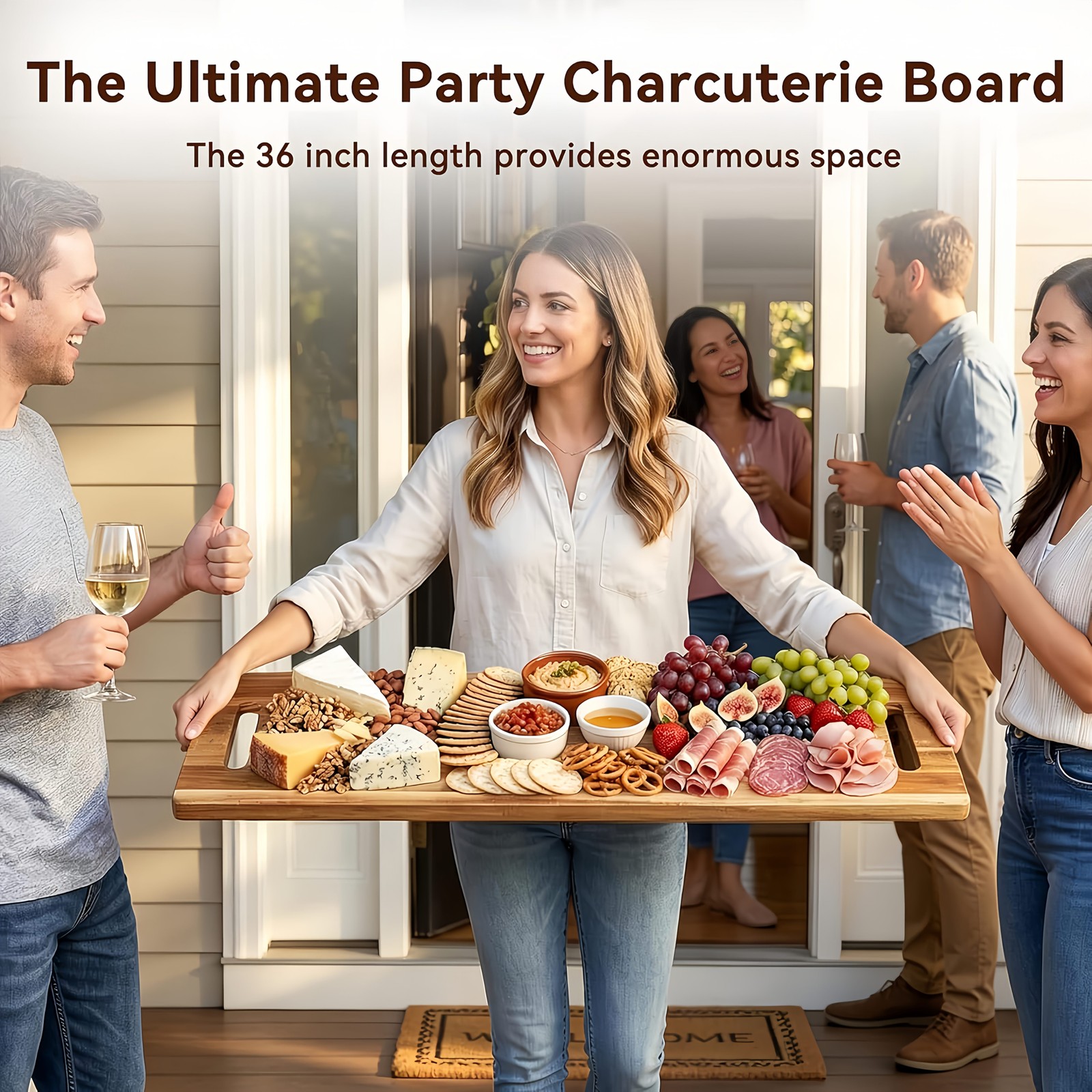 36 X 11 Inch Extra Large Charcuterie Board, Acacia Wood Serving Board