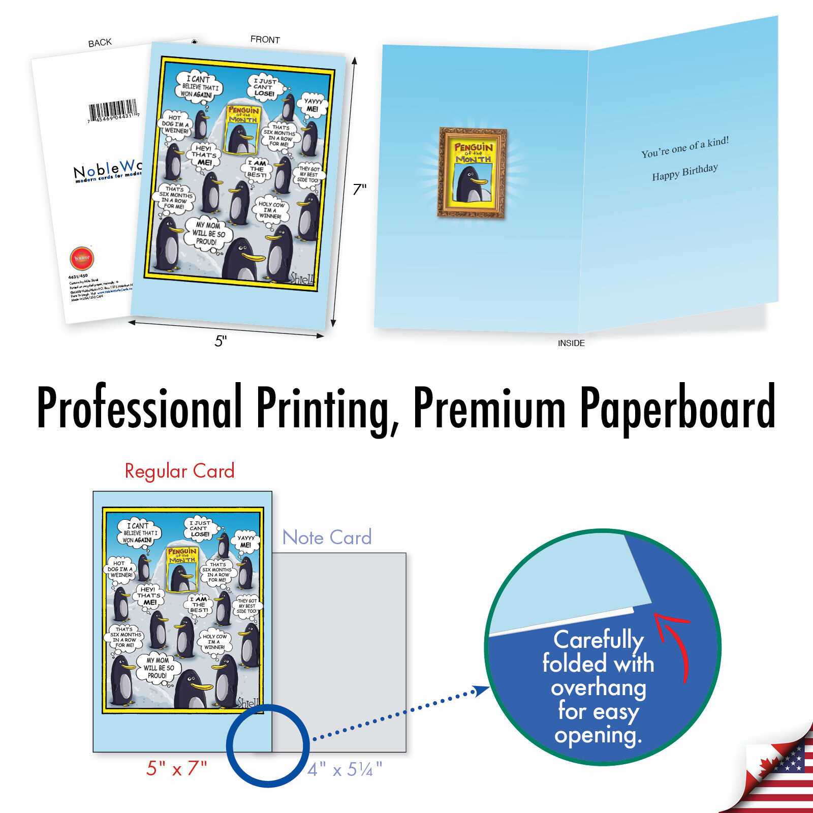 1 Funny Birthday Greeting Card – Bday Penguin of Month – w/ Envelope, US-Made