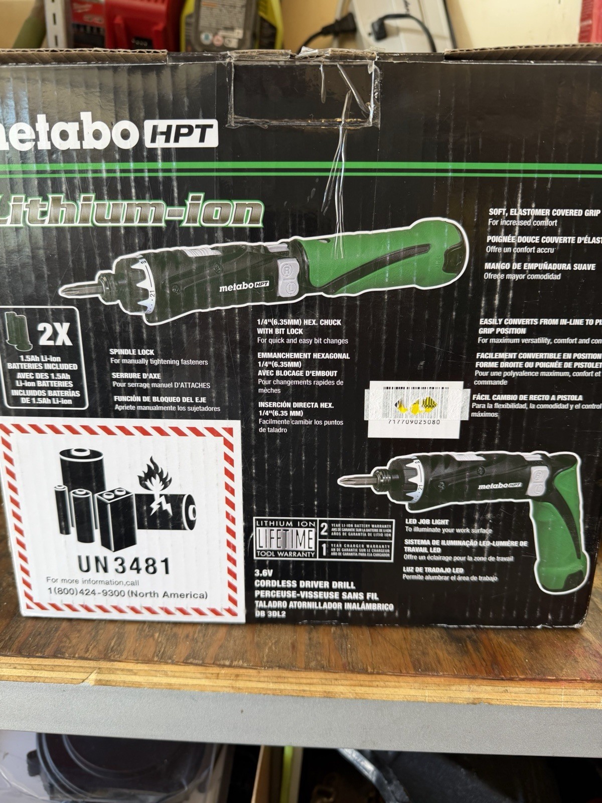 Open Box DB3DL2 Cordless Screwdriver 3.6V Li-Ion Green/Black LED Light