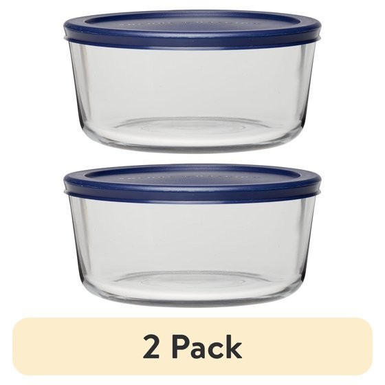 (2 pack) Anchor Hocking Glass Food Storage Container with Lid, 7 Cup Round