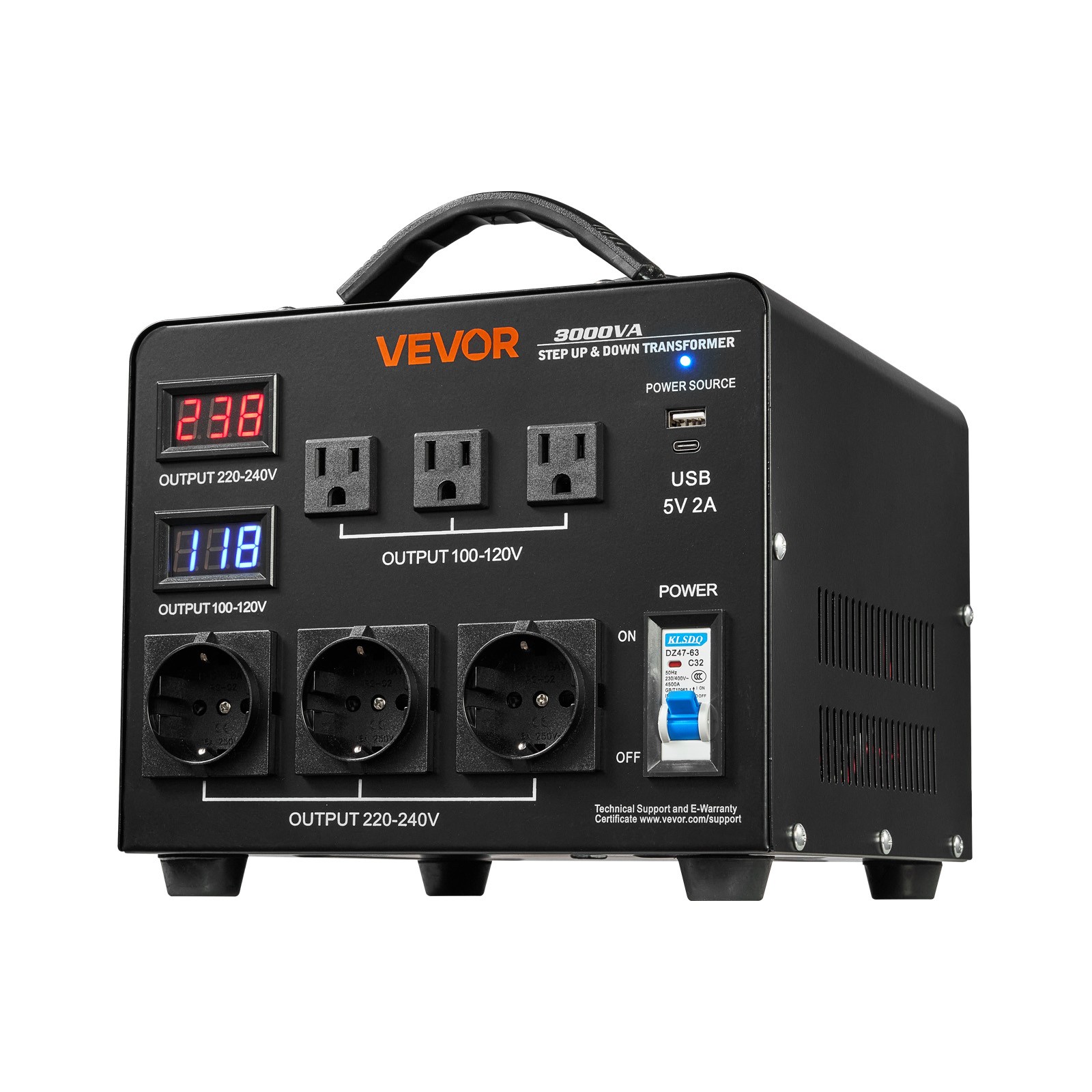 VEVOR Voltage Converter Transformer 3000VA Step Up/Down 110 to 220V/220 to 110V