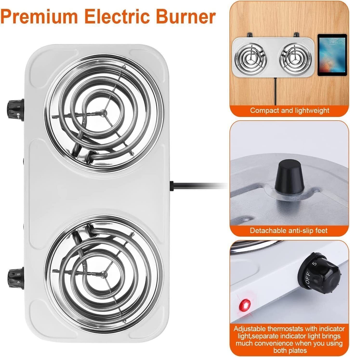 US 2000W Double Burner Hot Plates Electric Countertop Stove for Cooking Portable