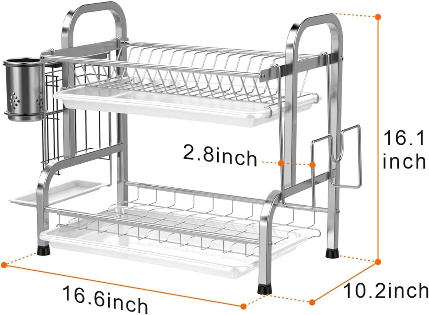 iSPECLE HP08 Dish Drying Rack – 304 Stainless Steel 2 Tier Dish Racks – SILVER
