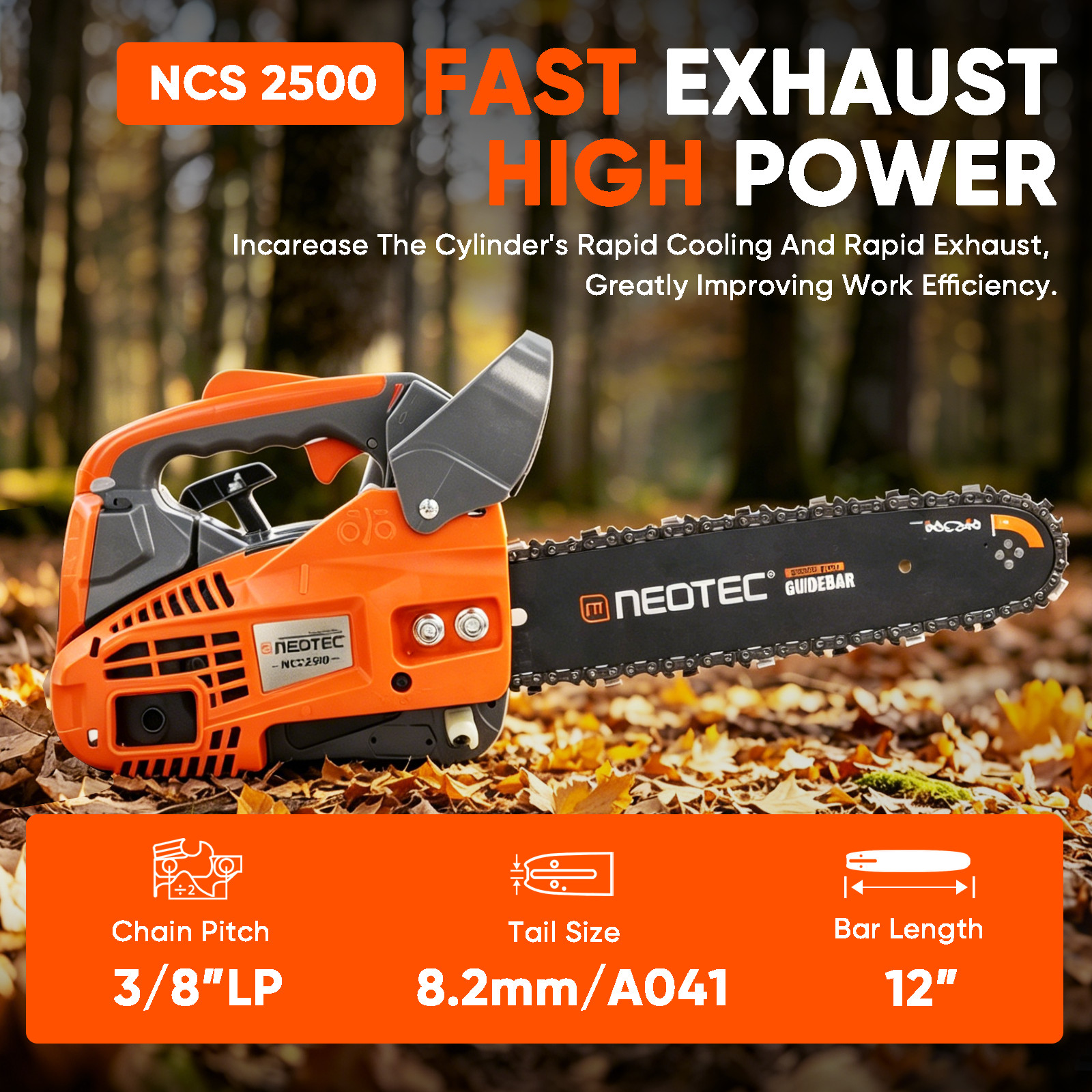 25.4cc Gas Top Handle Chainsaw with 12” Bar Chain 2-Stroke Engine Cut Tree Wood