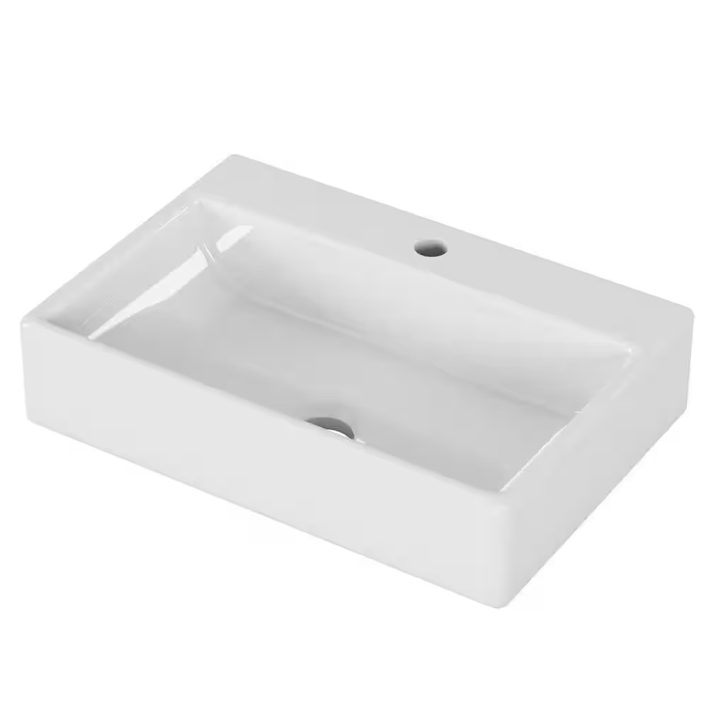 20.6 In. 14.2 In. Drop-In Bathroom Sink in White Ceramic with Square Vessel Basi