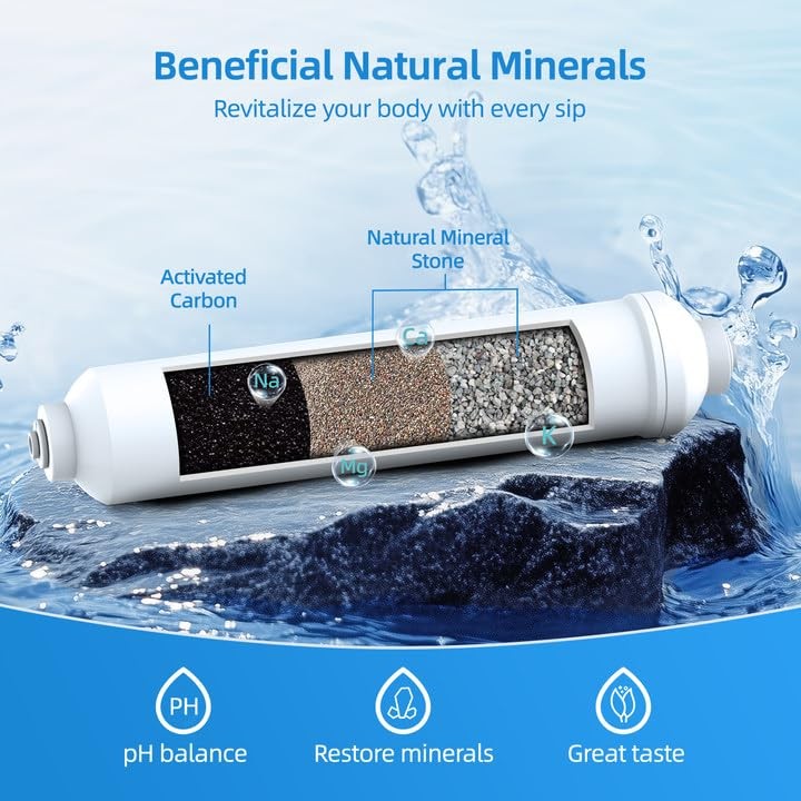 12 Months Remineralization Filter, 1/4″ Quick Connect Alkaline Filter for RO