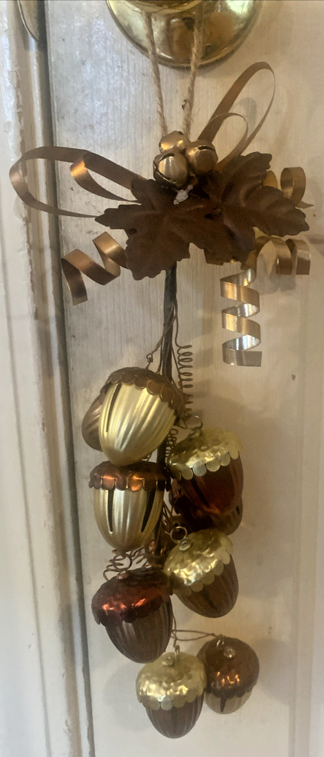 Acorn Jingle Bell Cluster Shiny Metal Door or Wall Hanger Fall Holiday Decor