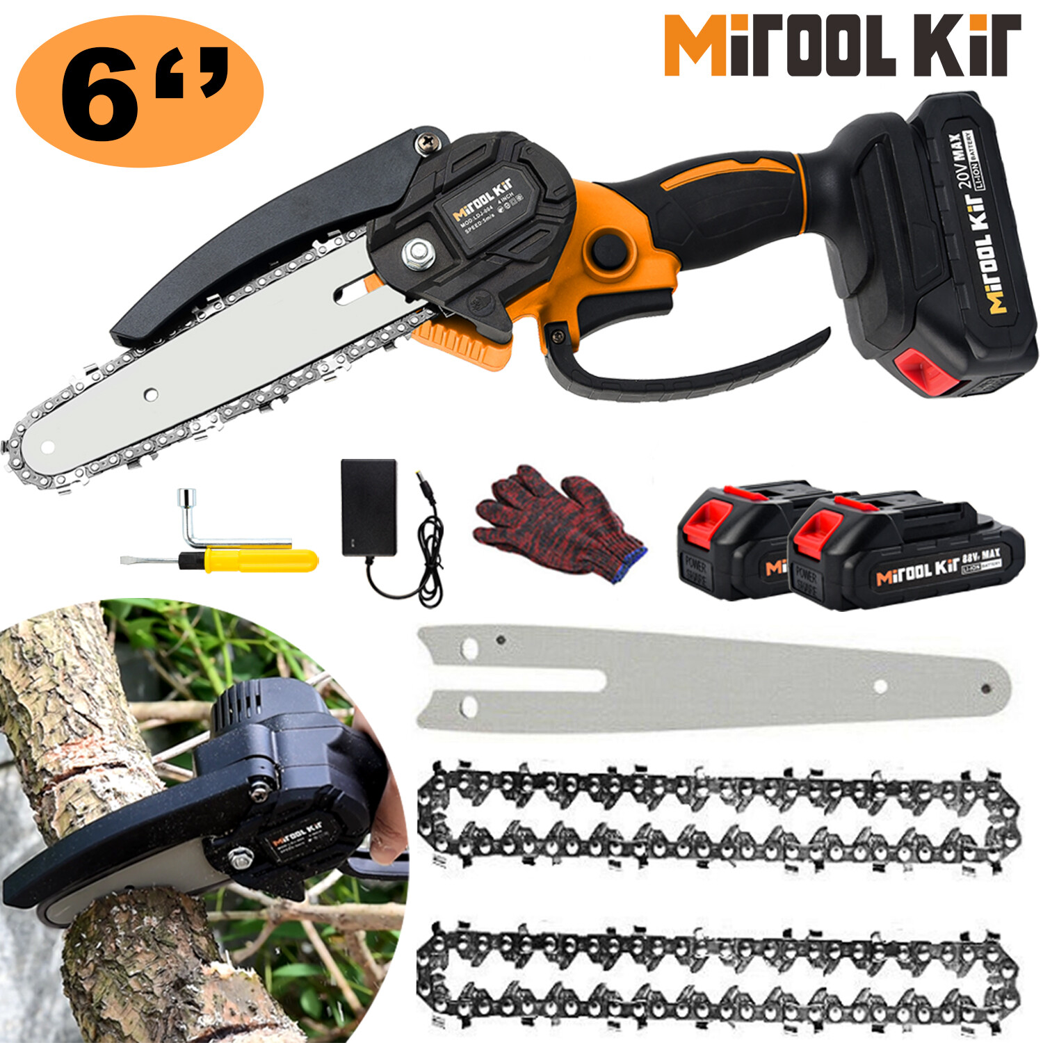 Mini Chainsaw Cordless 6Inch Small Electric Chain Saw/20V 2000 mAh Battery Power