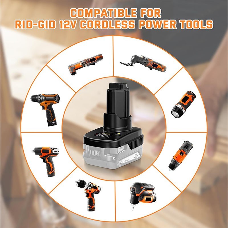 Adapter For Ridgid/AEG 18V Li-ion battery to For Ridgid R82007 12V Power Tools