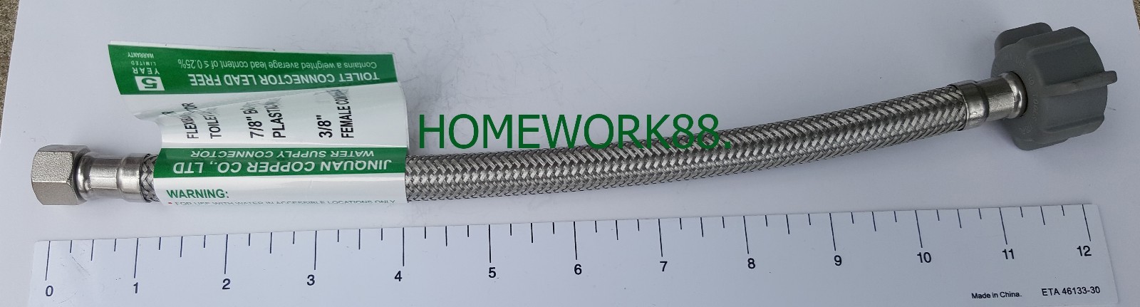 1-70) 12″ LONG 3/8″ COMP X 7/8″ BC LEAD FREE BRAIDED STAINLESS STEEL TOILET HOSE