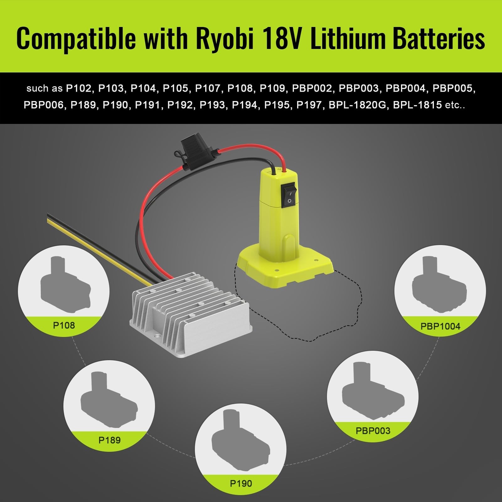 18V to 12V Step Down Voltage Regulator Adapter For Ryobi 18V Lithium Batteries