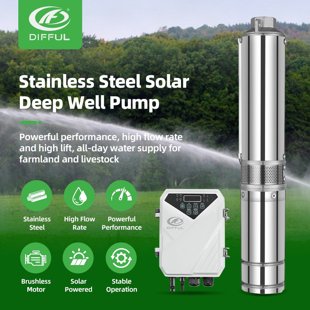 US STOCK DIFFUL 4inch 48V 0.8HP AC/DC Solar Water Pump Livestock MPPT Controller