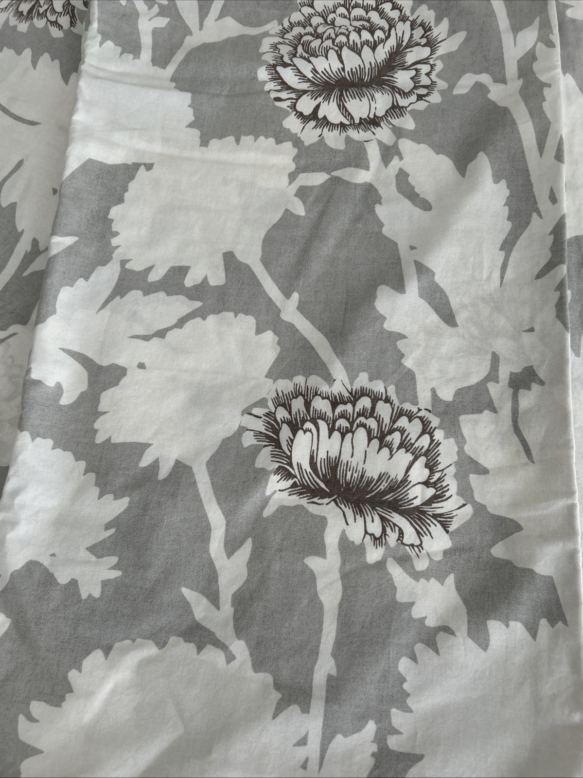Pottery Barn Mum Gray White Floral Organic Cotton Duvet Cover King Pre-owned EC