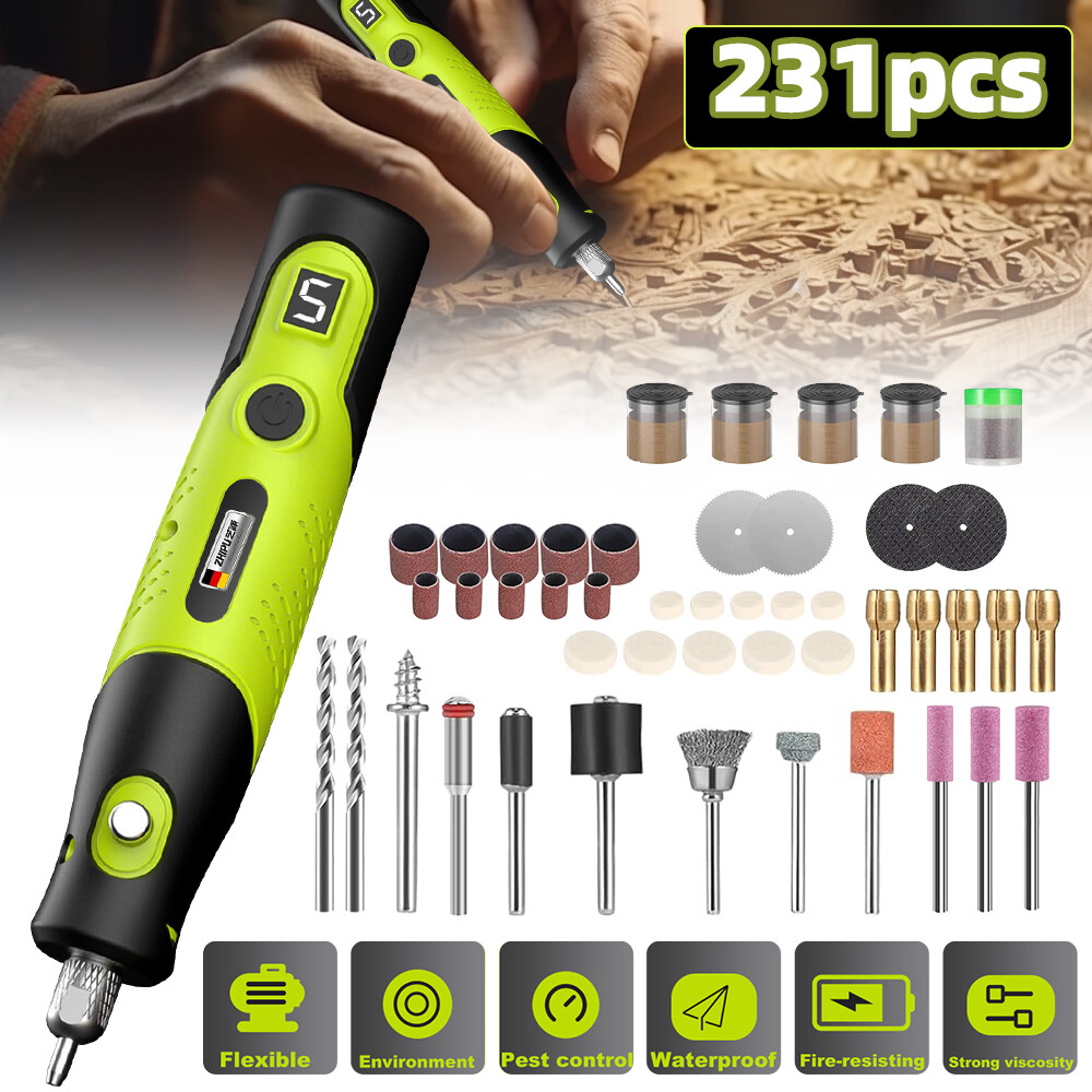231pcs Mini Cordless Rotary Tool USB Rechargeable 5 Speed Electric Grinder Pen