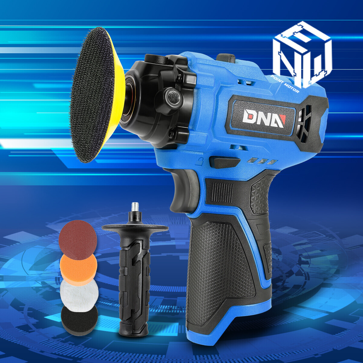 DNA Motoring 12V Cordless Polisher 2-gear speed w/Spindle Lock+Battery Kit Blue