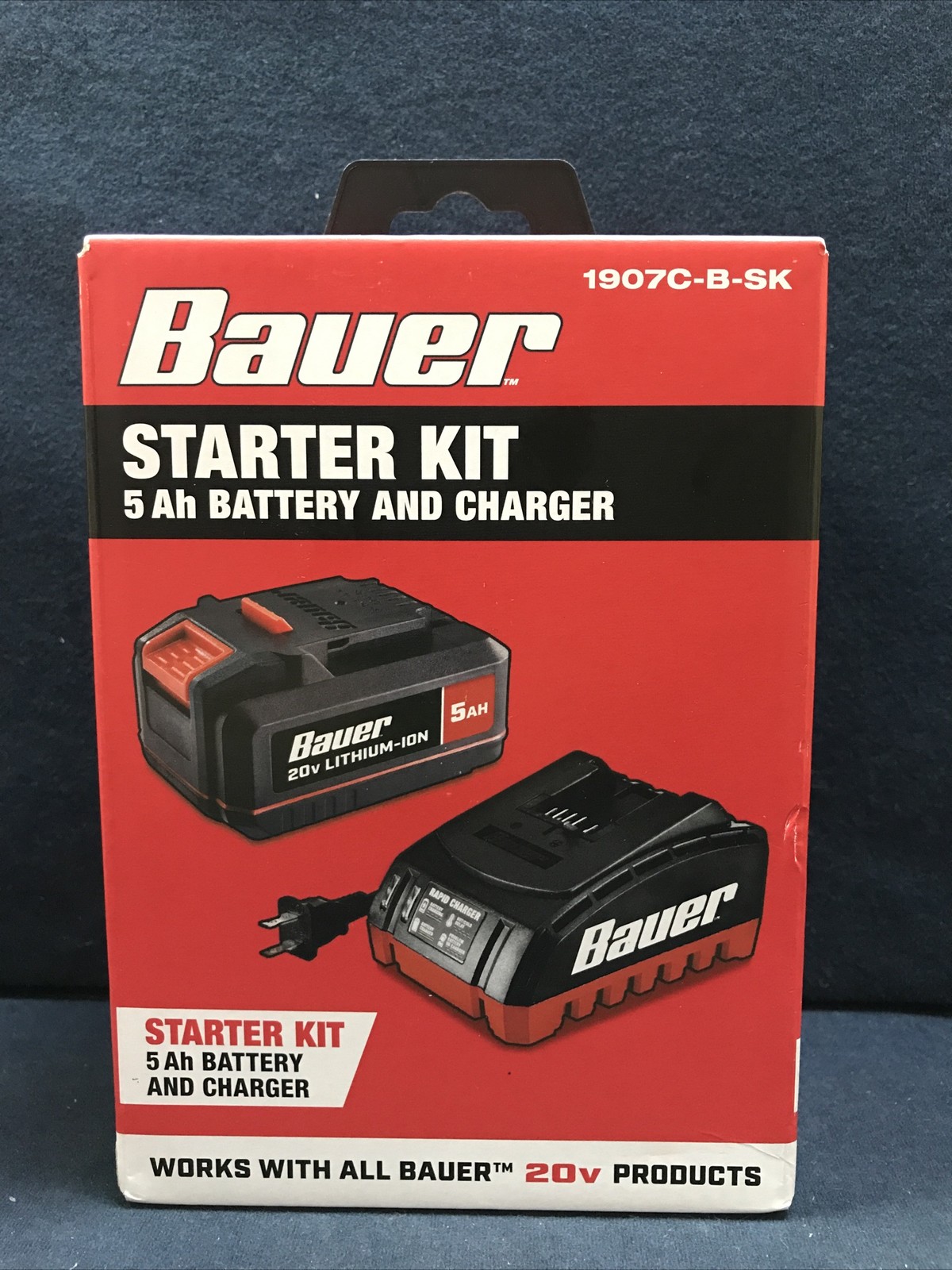 BAUER 20V 5Ah Lithium-Ion Battery and Charger Starter Kit 1907C-B-SK-NEW