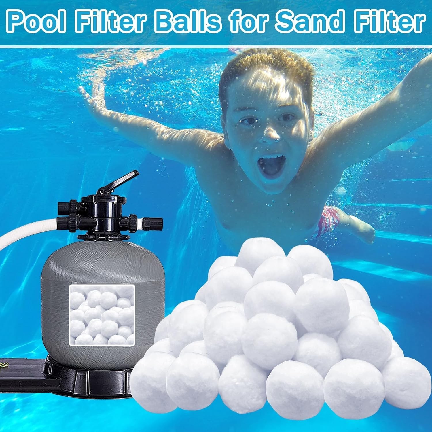 Efficient 1.6 lbs Reusable Pool Filter Media Balls: Replace 50 lbs Sand Easily