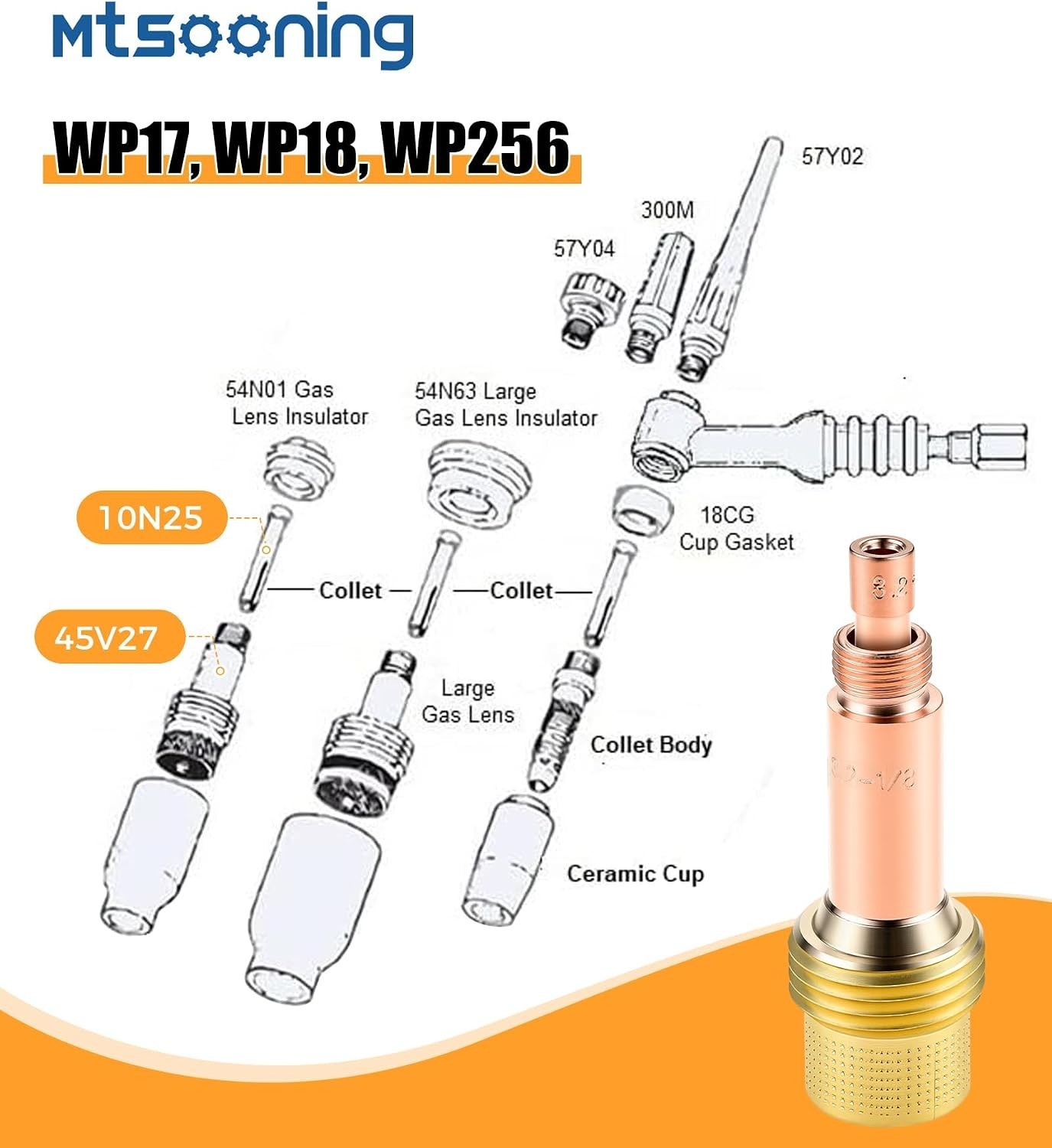 1/8″(3.2mm) TIG Welding Consumables Kit for WP-17/18/26 Series Torches | 5PCS