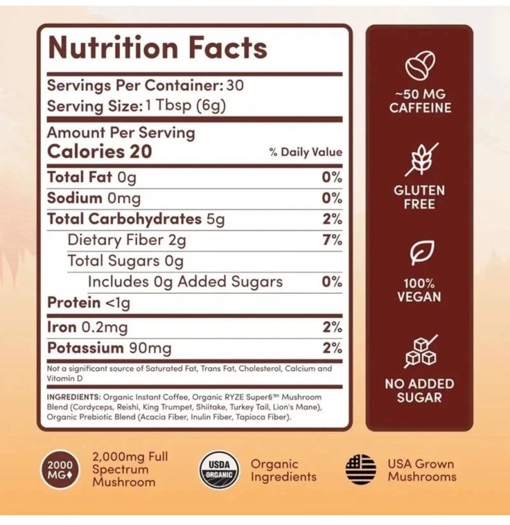 4-Pack Organic Ryze Mushroom Coffee, 30 Servings/Bag, Instant, Free Shipping