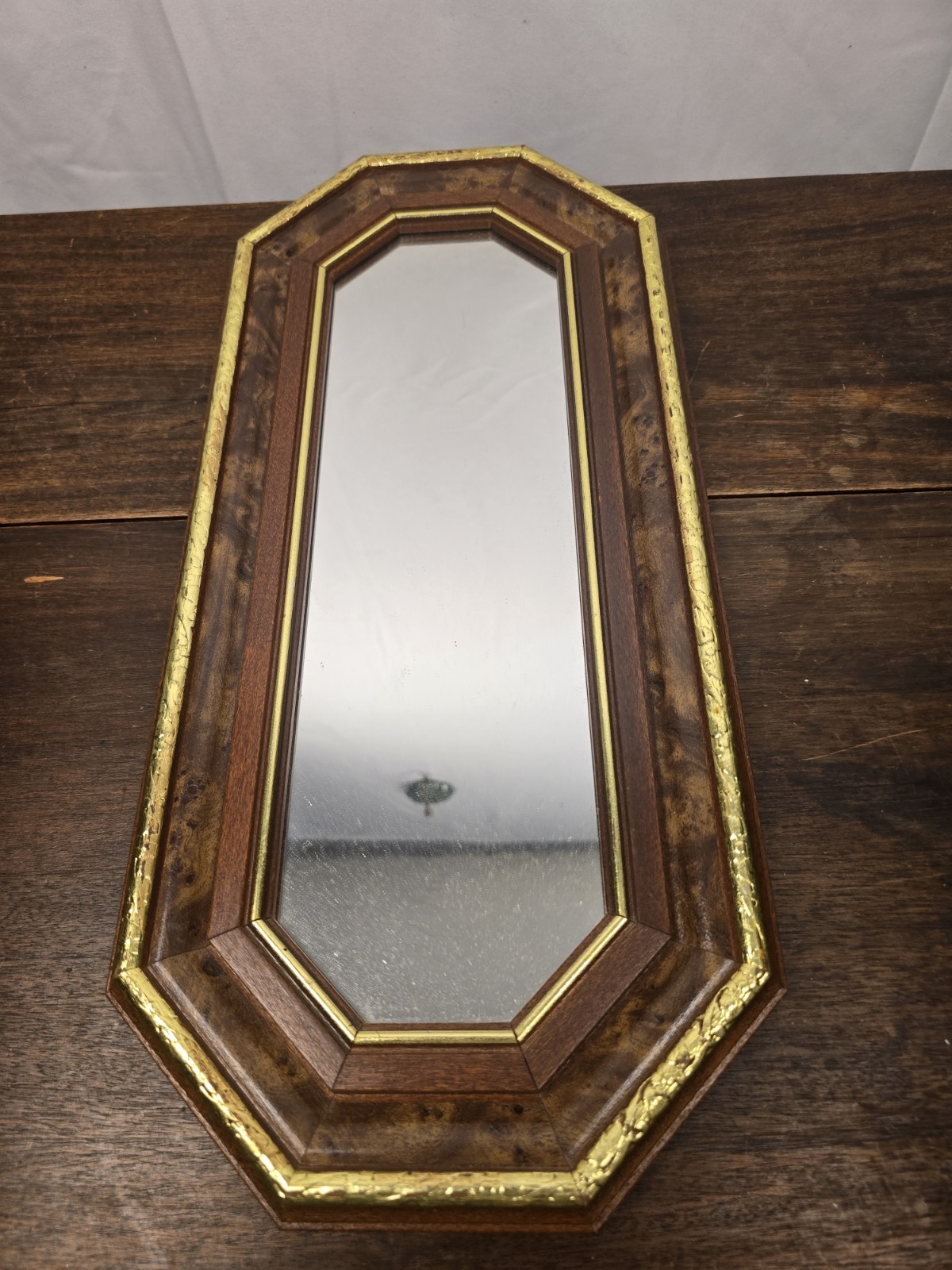 Set Of 3 VTG Home Interior Accent Mirror Octagon Faux Burl Wood & Gold Trim