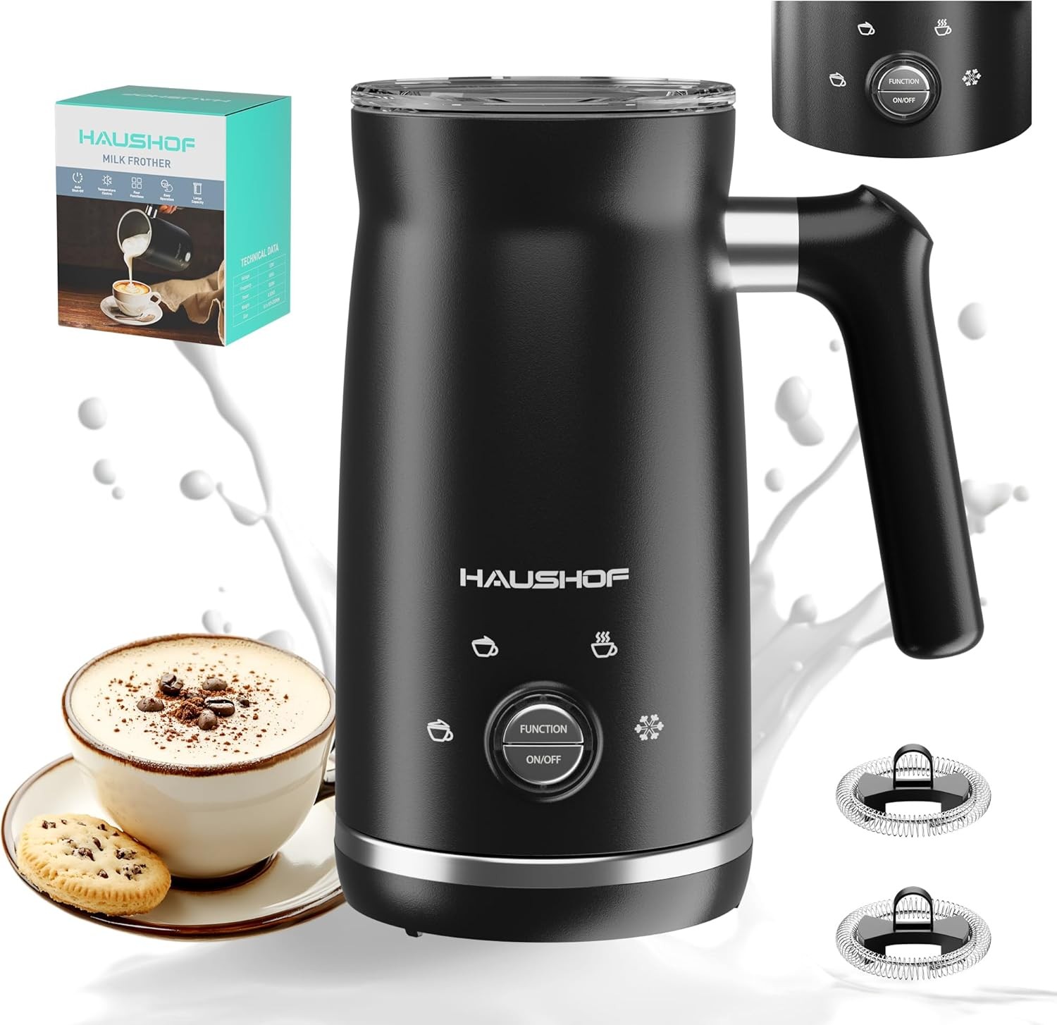 HAUSHOF 4-in-1 Milk Frother and Steamer Electric Milk Frother Large Capacity USA