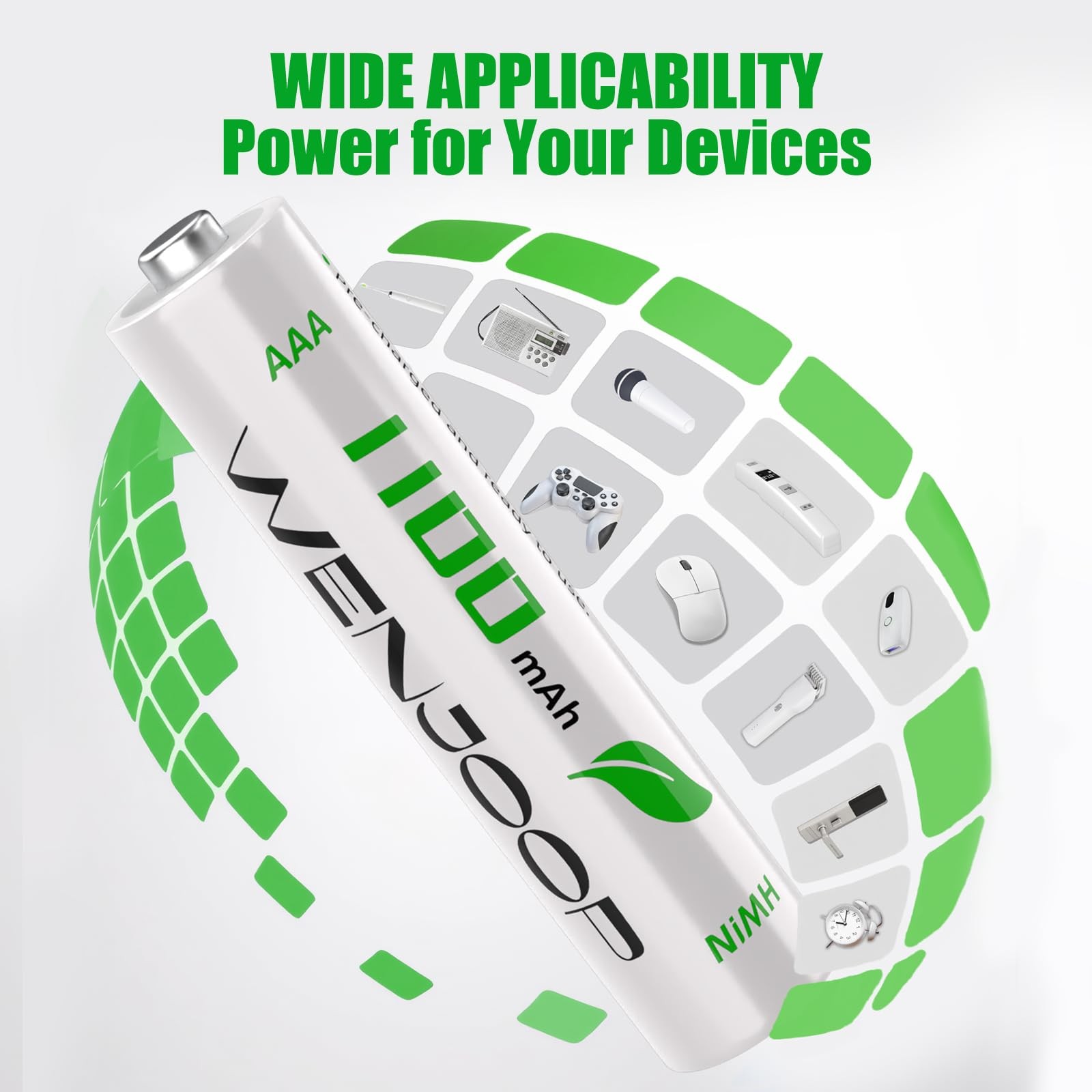 Rechargeable AAA Batteries 16 Pack, 1100 mAh High Capacity NiMH AAA Rechargeable