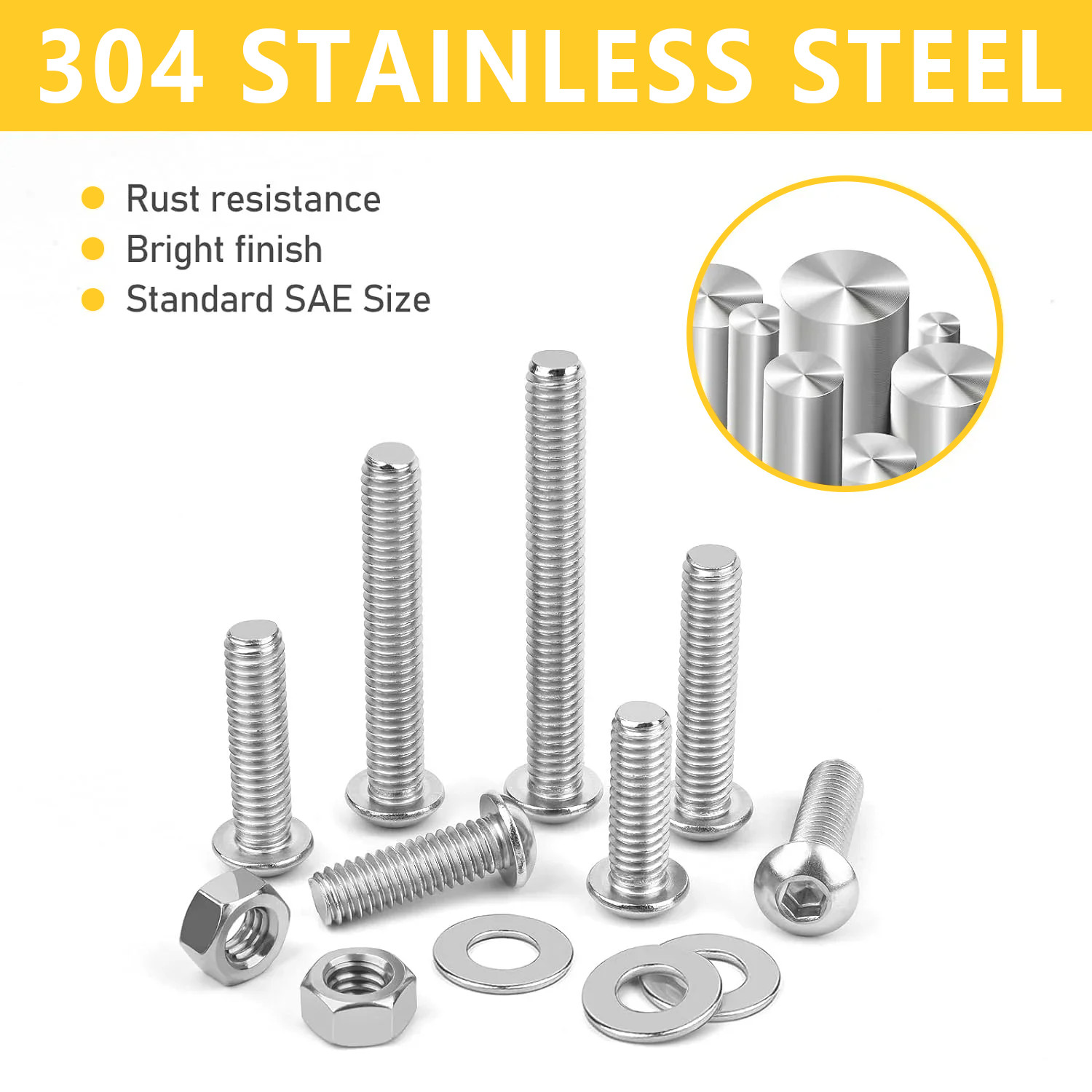 VKKM 420Pcs 304 SS M2.5 Metric Hex Head Bolts Screws Nuts Washers Kit