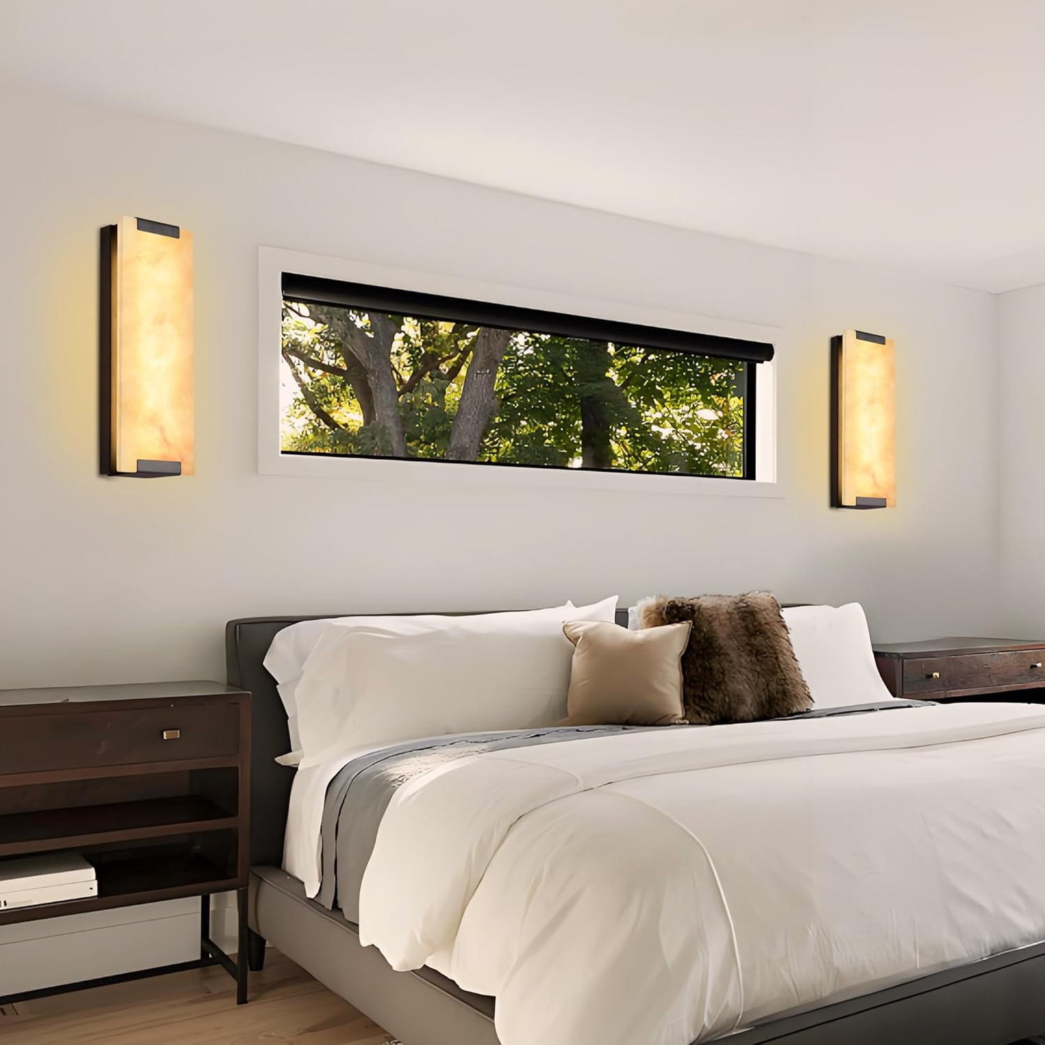 14.2 in Alabaster Wall Sconces, Black Natural Marble Wall Sconces, Alabaster Sco