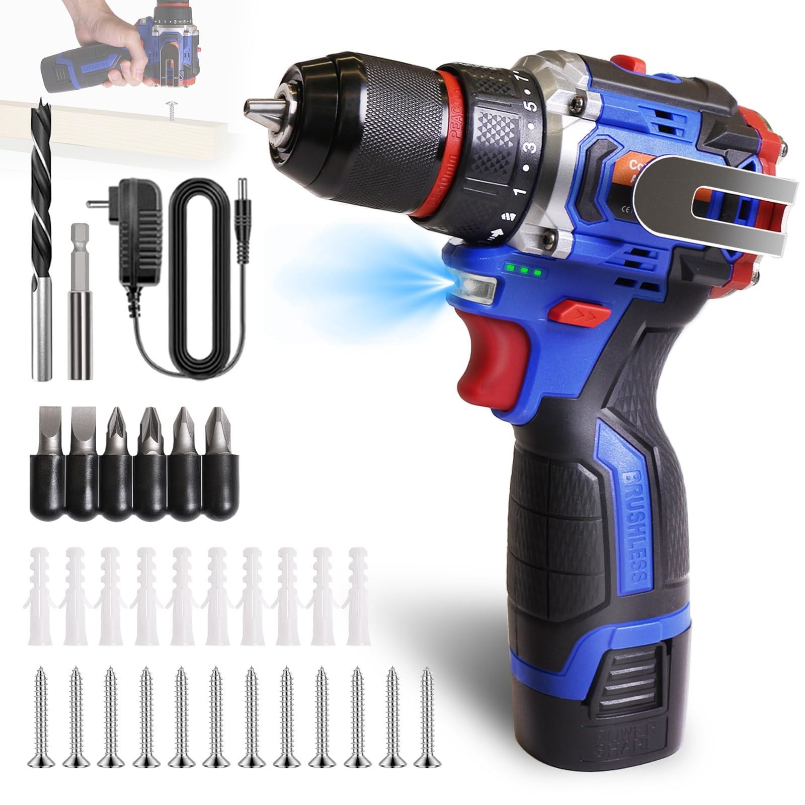 16.8V Cordless Drill Driver Set 25+3 Torque 2-Speed Power Drill w/ Battery & Kit