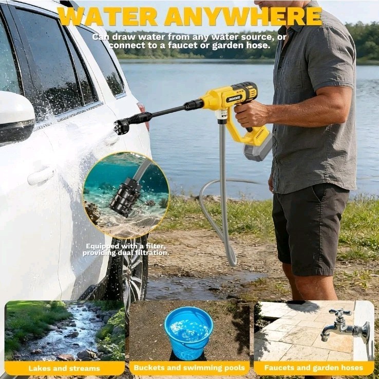 Cordless Portable Washer Fits Dewalt 20V Battery 700 PSI Brushless 6-in-1 Nozzle