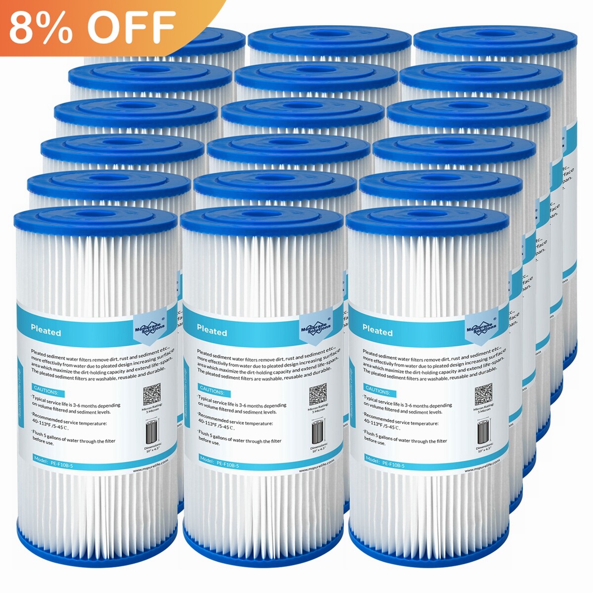 18 Pack 10″ x 4.5″ for Big Blue RO Sediment Pleated Water Filter 5/20/50 Micron