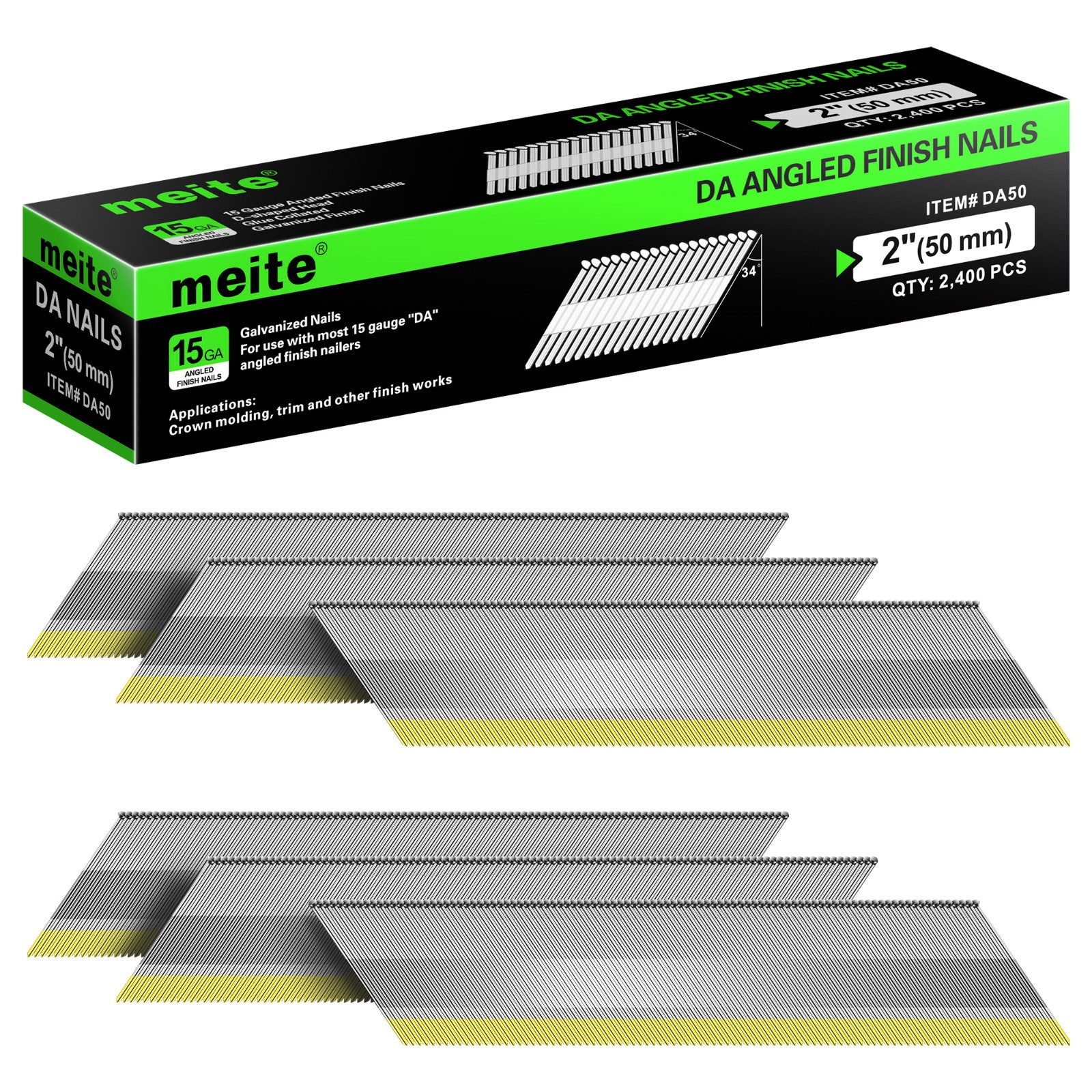 meite DA Nails 15GA Angled Finish Nails for DA Style Finish Nail Gun (2,400 Pcs)